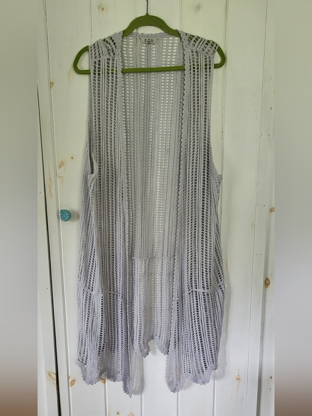 Pol Cotton Open Knit Longline Grey Sweater Vest